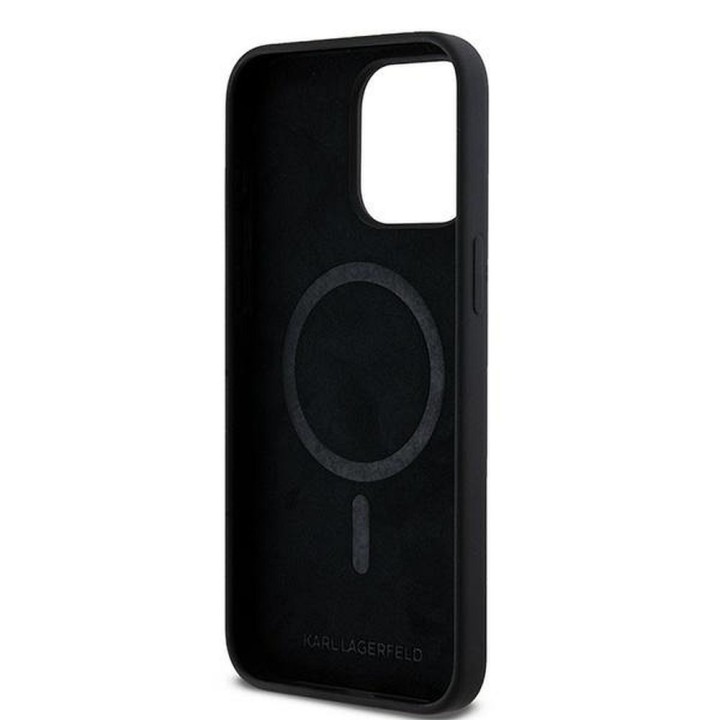 KARL LAGERFELD чехол для IPHONE 15 Pro Max совместимый с MagSafe KLHMP15XSCMKCRHK (Silicone KC Body Ring) черный