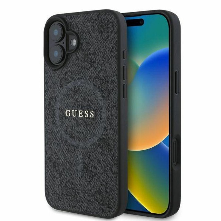 GUESS чехол для IPHONE 16 совместимый с MagSafe GUHMP16SG4GFRK (PU 4G Ring Classic Logo) черный