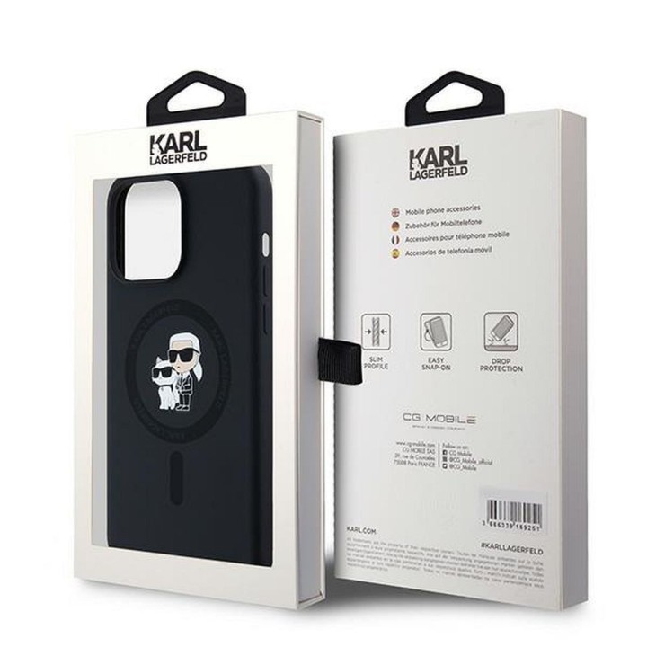 KARL LAGERFELD case for IPHONE 15 Pro Max compatible with MagSafe KLHMP15XSCMKCRHK (Silicone KC Body Ring) black