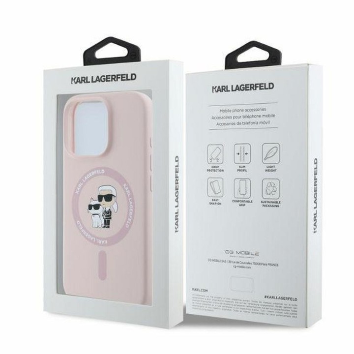 KARL LAGERFELD чохол для IPHONE 16 Pro Max сумісний з MagSafe KLHMP16XSCMKCRHP (Silicone KC Body Ring) рожевий