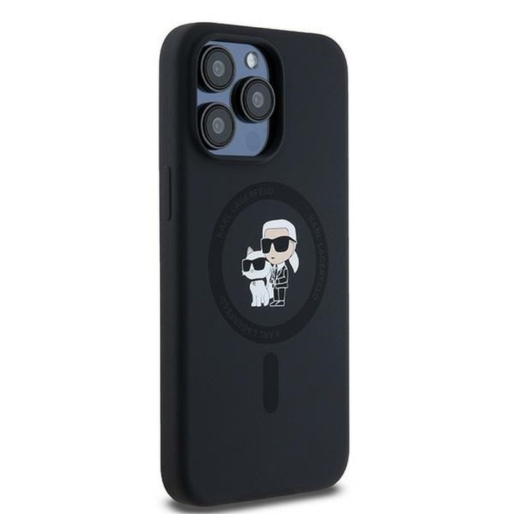 KARL LAGERFELD futerał do IPHONE 15 Pro Max kompatybilny z MagSafe KLHMP15XSCMKCRHK (Silicone KC Body Ring) czarny
