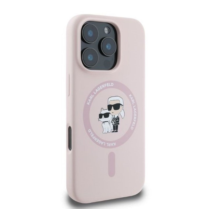 KARL LAGERFELD case for IPHONE 16 Pro Max compatible with MagSafe KLHMP16XSCMKCRHP (Silicone KC Body Ring) pink