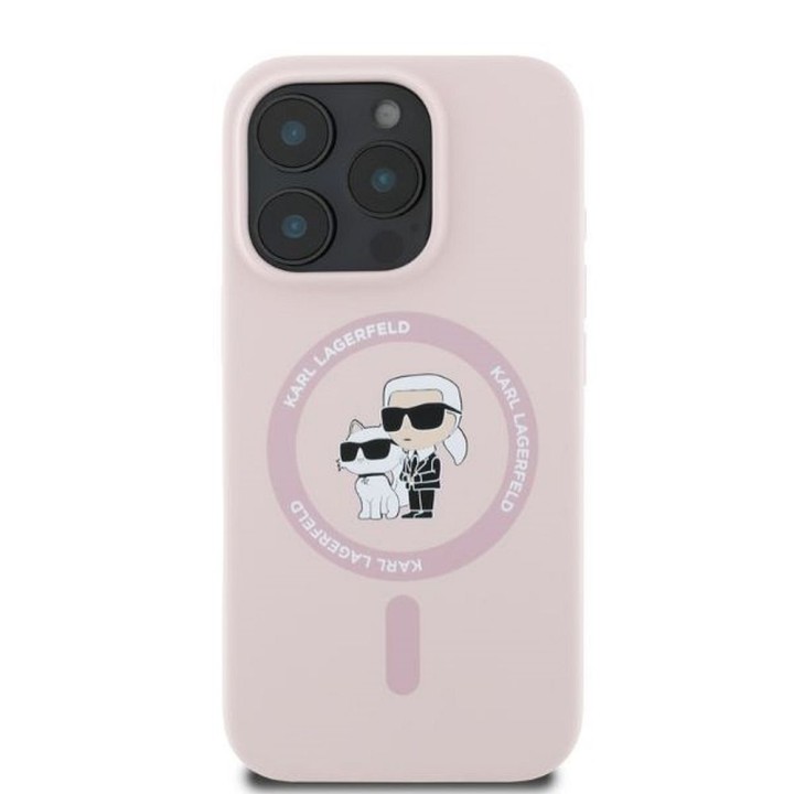 KARL LAGERFELD case for IPHONE 16 Pro Max compatible with MagSafe KLHMP16XSCMKCRHP (Silicone KC Body Ring) pink
