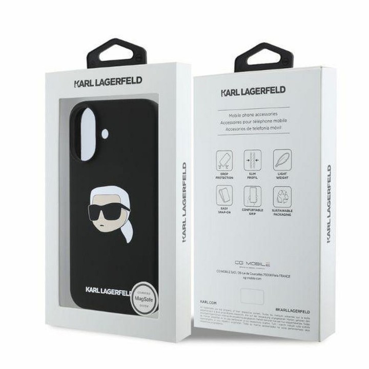KARL LAGERFELD case for IPHONE 16 compatible with MagSafe KLHMP16SSKHPPLK (Sil KL Head Print) black