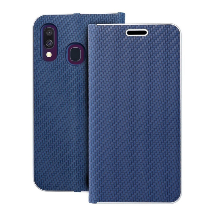 Etui z klapką na Samsung A40 Luna Book Carbon niebieskie
