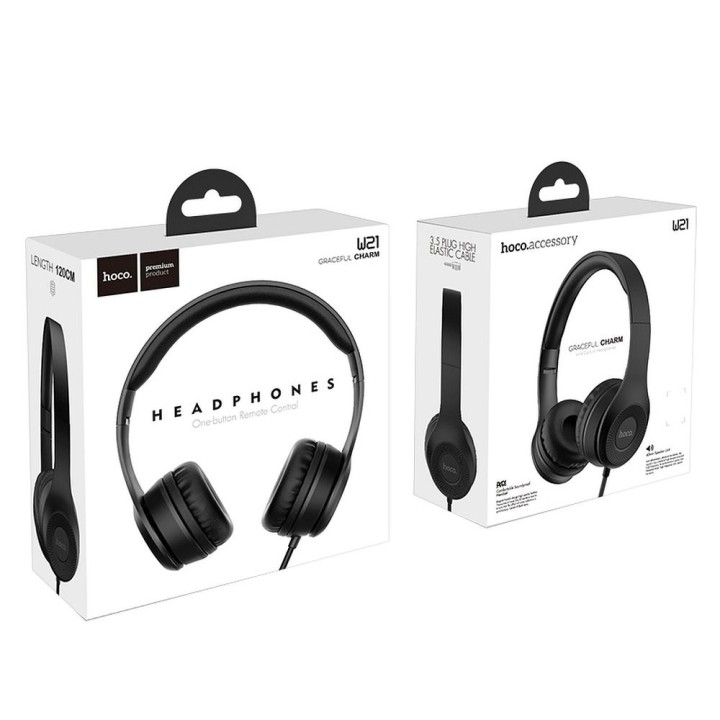 Headphones wired on-ear Jack 3,5 mm Hoco W21 black