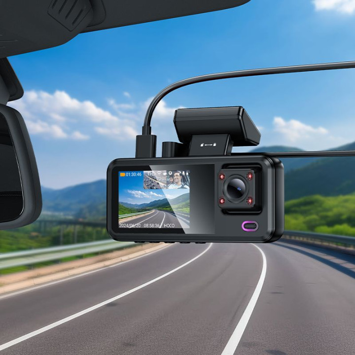 Car camera with 2" display 720p/30fps + interior camera 480p/30fps + rear camera 480p/30fps Hoco DV15 black
