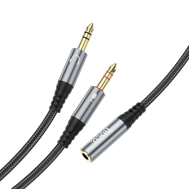 Kabel AUX 2w1 Jack 3,5 mm (żeński) do 2 x Jack 3,5 mm (męski) Hoco 0,25 m UPA21 szary (SC)