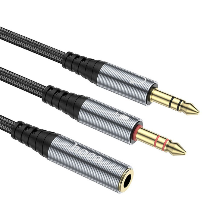 Кабель AUX 2 в 1 Jack 3,5 mm (гніздо) на 2 x Jack 3,5 mm (штекер) Hoco 0,25 m UPA21 сірий (SC)