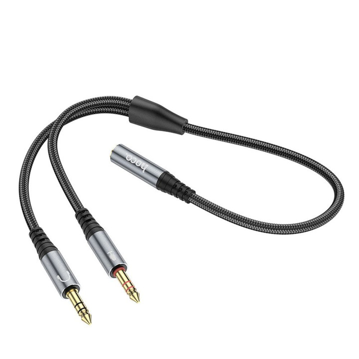 AUX cable 2-in-1 Jack 3,5 mm (female) to 2 x Jack 3,5 mm (male) Hoco 0,25 m UPA21 grey (SC)