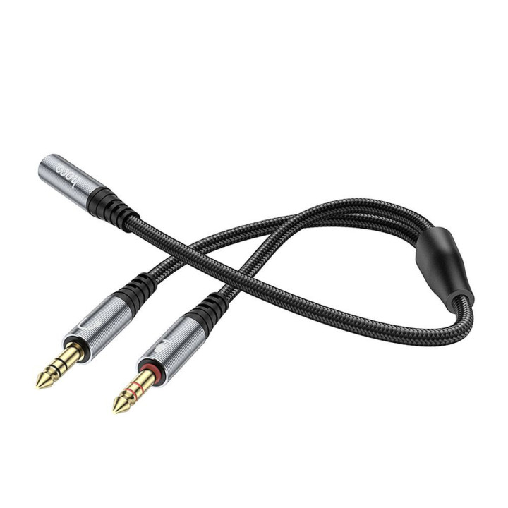 AUX cable 2-in-1 Jack 3,5 mm (female) to 2 x Jack 3,5 mm (male) Hoco 0,25 m UPA21 grey (SC)