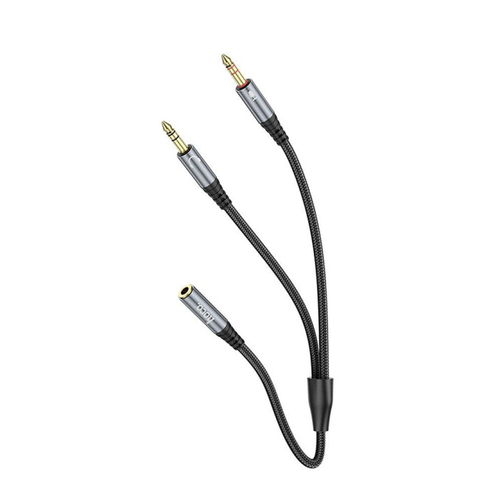 Kabel AUX 2w1 Jack 3,5 mm (żeński) do 2 x Jack 3,5 mm (męski) Hoco 0,25 m UPA21 szary (SC)