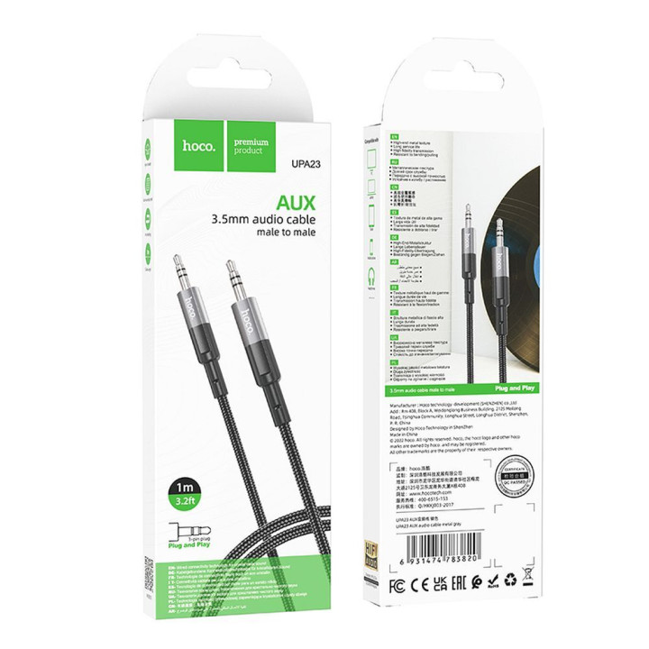 AUX cable Jack 3,5 mm to Jack 3,5 mm Hoco 1 m UPA23 grey (SC)