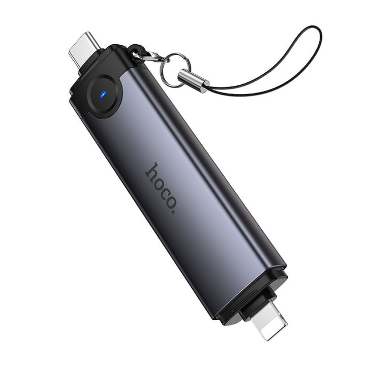 Кардридер SD/TF 3.0 + USB 2.0 USB-C/Lightning Hoco HB56B серый