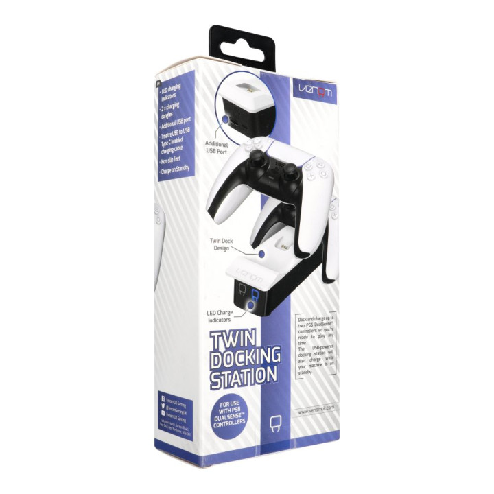 Dual charging station for PS5 Dual Sense controllers Venom VS5001 white
