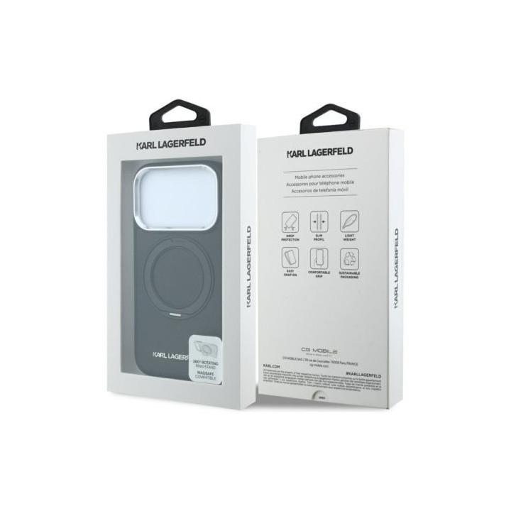 KARL LAGERFELD чехол для IPHONE 18 Pro/17 Pro совместимый с MagSafe (Ring Stand 360 Saffiano Classic Logo) черный