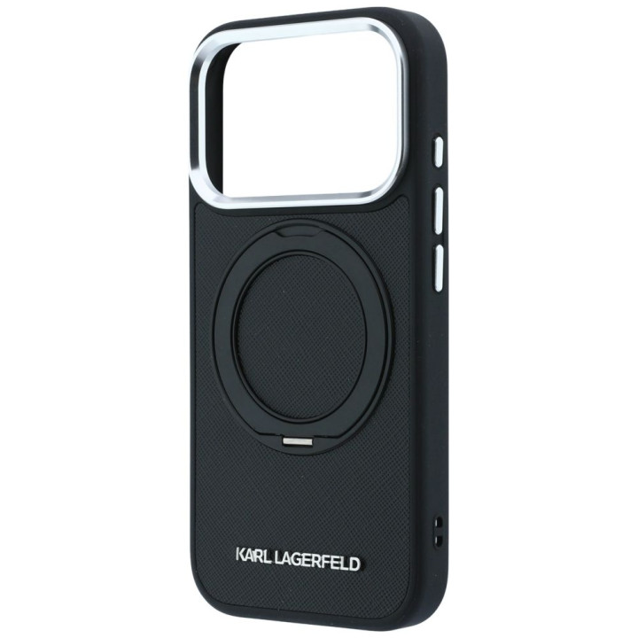 KARL LAGERFELD futerał do IPHONE 18 Pro/17 Pro kompatybilny z MagSafe (Ring Stand 360 Saffiano Classic Logo) czarny