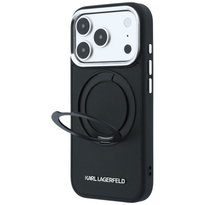KARL LAGERFELD чехол для IPHONE 18 Pro Max/17 Pro Max совместимый с MagSafe (Ring Stand 360 Saffiano Classic Logo) черный
