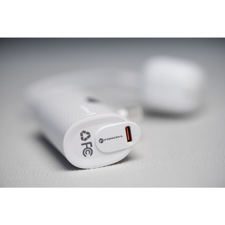 Power bank Forcell F-Energy Power Plug F5K3 PD 20W 5000 mAh with built-in connector USB C white