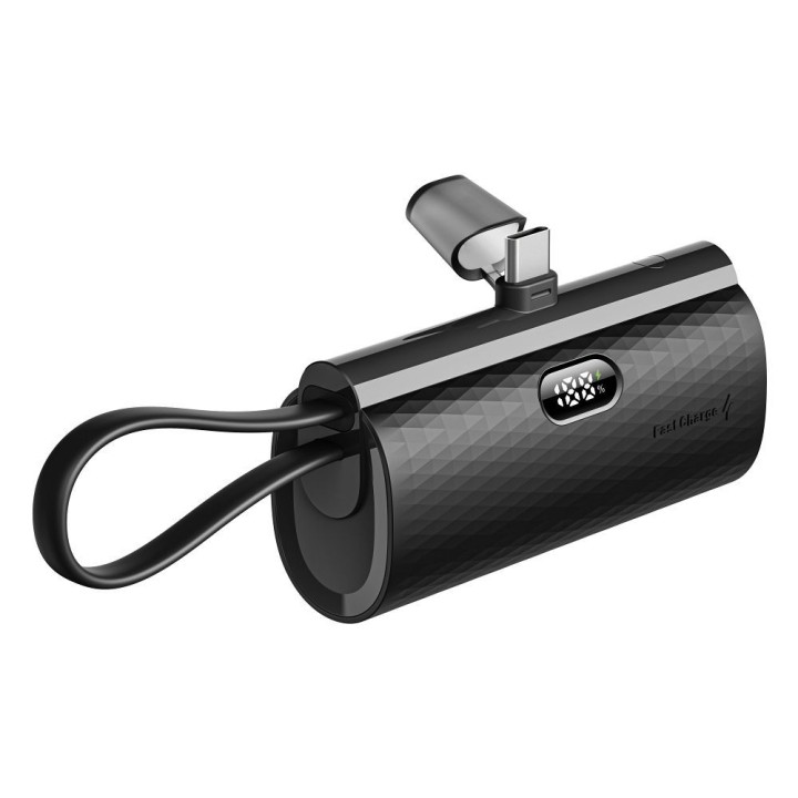 Повербанк Forcell F-Energy Power Plug F5K3 PD 20W 5000 mAh з вбудованим роз'ємом USB C чорний