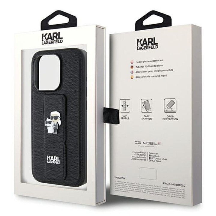 KARL LAGERFELD case for IPHONE 14 Pro KLHCP14LGSAKCPK (Gripstand Saffiano KC PIN) black