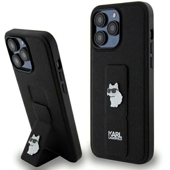 KARL LAGERFELD case for IPHONE 13 Pro Max KLHCP13XGSACHPK (Gripstand Saffiano choupette PIN) black