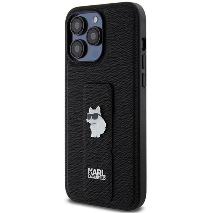 KARL LAGERFELD чехол для IPHONE 13 Pro Max KLHCP13XGSACHPK (Gripstand Saffiano choupette PIN) черный