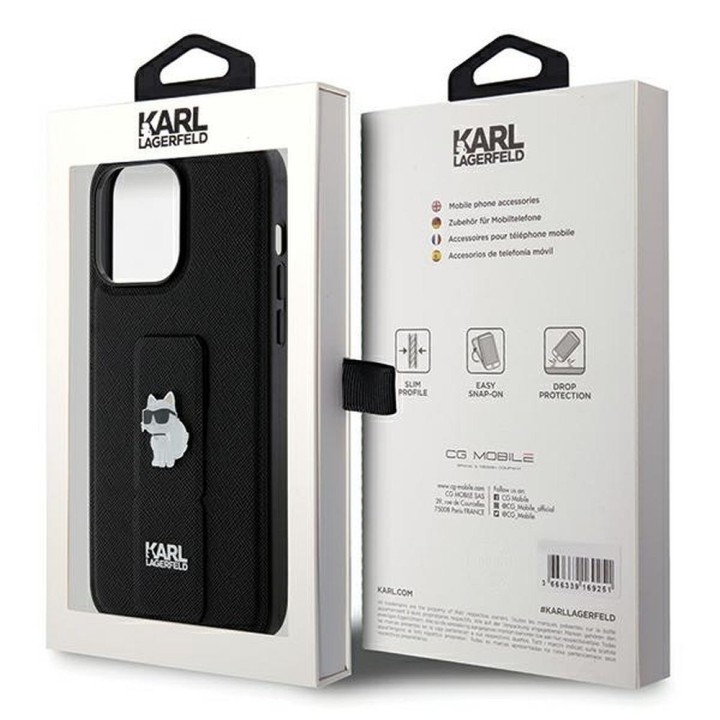 KARL LAGERFELD чохол для IPHONE 13 Pro Max KLHCP13XGSACHPK (Gripstand Saffiano choupette PIN) чорний