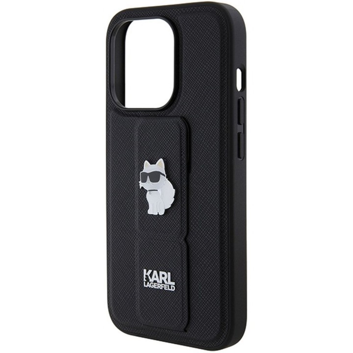 KARL LAGERFELD case for IPHONE 14 Pro Max KLHCP14XGSACHPK (Gripstand Saffiano choupette PIN) black