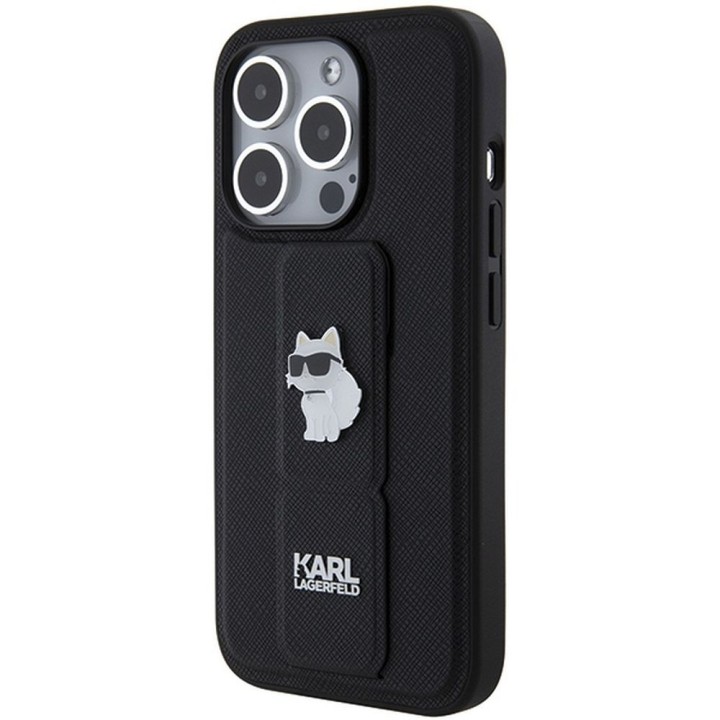 KARL LAGERFELD case for IPHONE 14 Pro Max KLHCP14XGSACHPK (Gripstand Saffiano choupette PIN) black