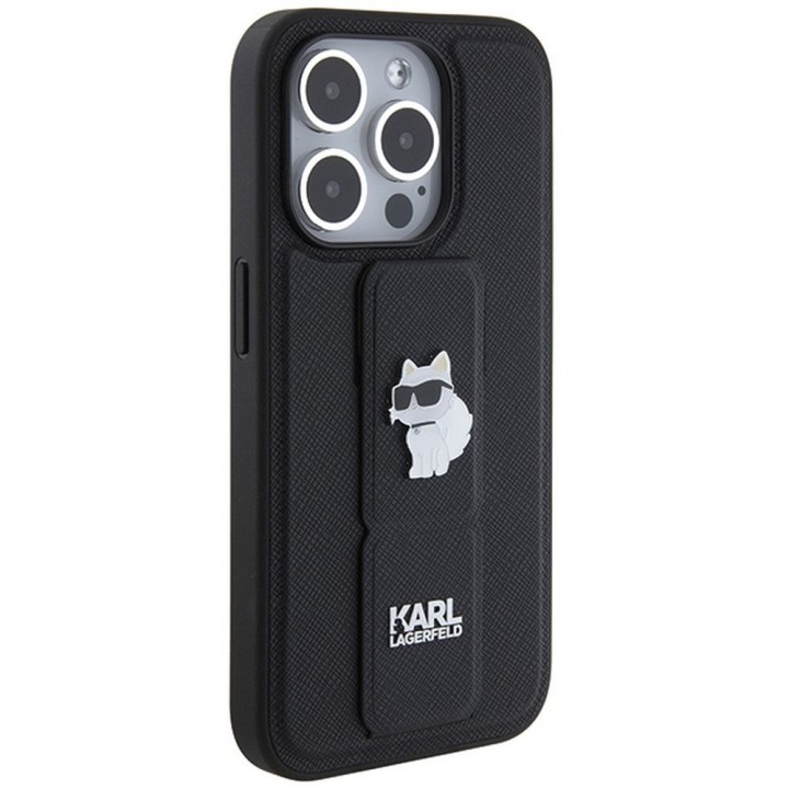 KARL LAGERFELD case for IPHONE 14 Pro Max KLHCP14XGSACHPK (Gripstand Saffiano choupette PIN) black