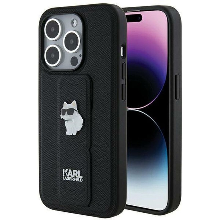 KARL LAGERFELD чехол для IPHONE 14 Pro Max KLHCP14XGSACHPK (Gripstand Saffiano choupette PIN) черный