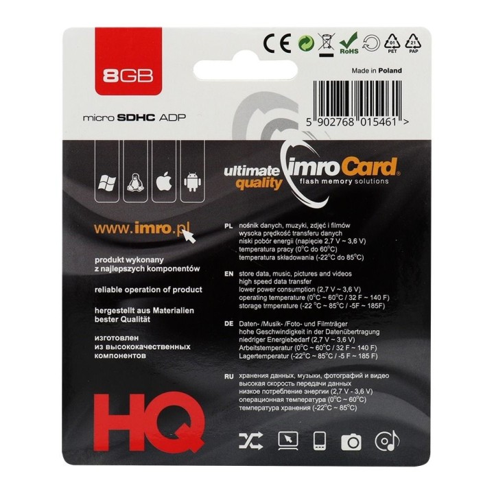 IMRO карта пам'яті microSD 8GB з адаптером SD