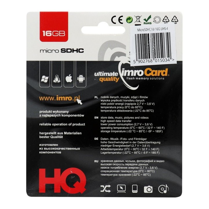 IMRO memory card microSD 16GB 100MB/s class 10 UHS I
