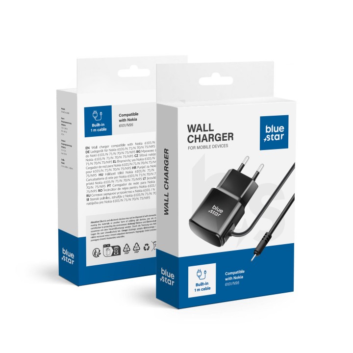 Ładowarka sieciowa do telefonu Nokia 6101 / N70 / N95 Blue Star 0,6A 3W TFK-TC-1100B czarna