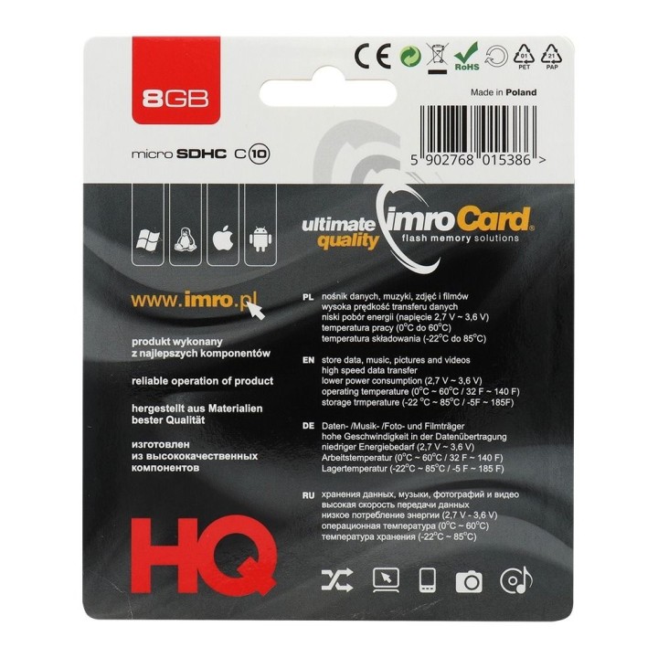 IMRO memory card microSD 8GB 100MB/s class 10 UHS And