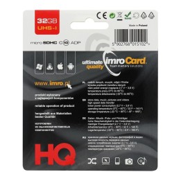 IMRO memory card microSD 32GB 100MB/s class 10 UHS I with SD adapter