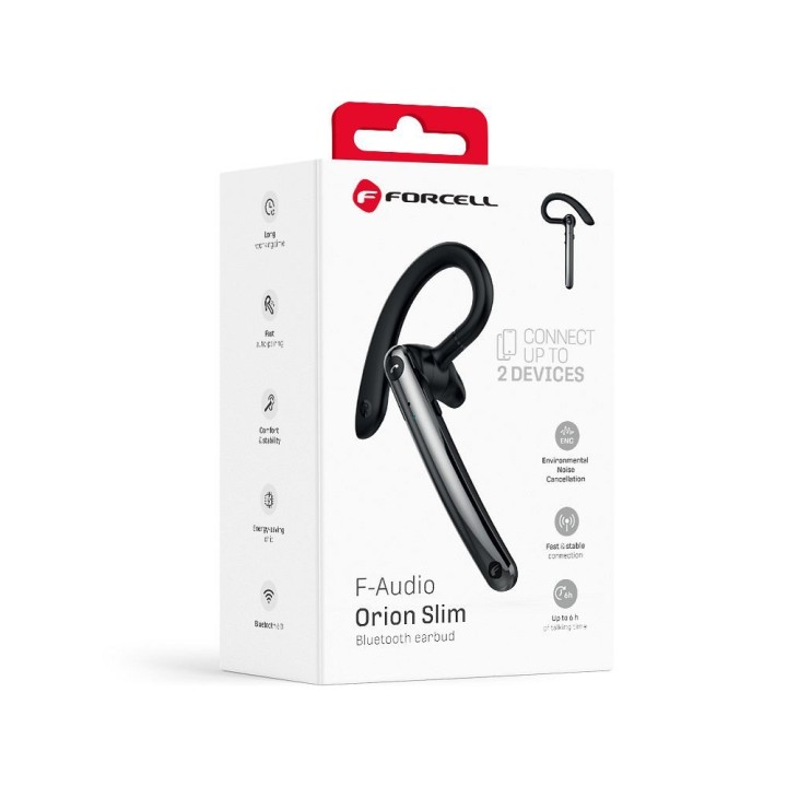 Гарнітура бездротова моно (ENC, Multipoint, BT 6.0 + EDR, 90mah) FORCELL Orion Slim чорна 0INT