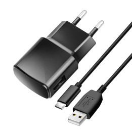 Сетевое зарядное устройство для телефона Blue Star USB A 2A 10W + кабель USB-A – USB-C TFK-TC-1100B черное