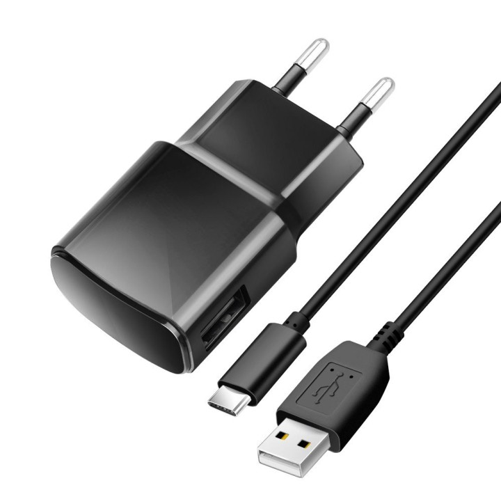 Wall charger for phone Blue Star USB A 2A 10W + cable USB A to USB C TFK-TC-1100B black