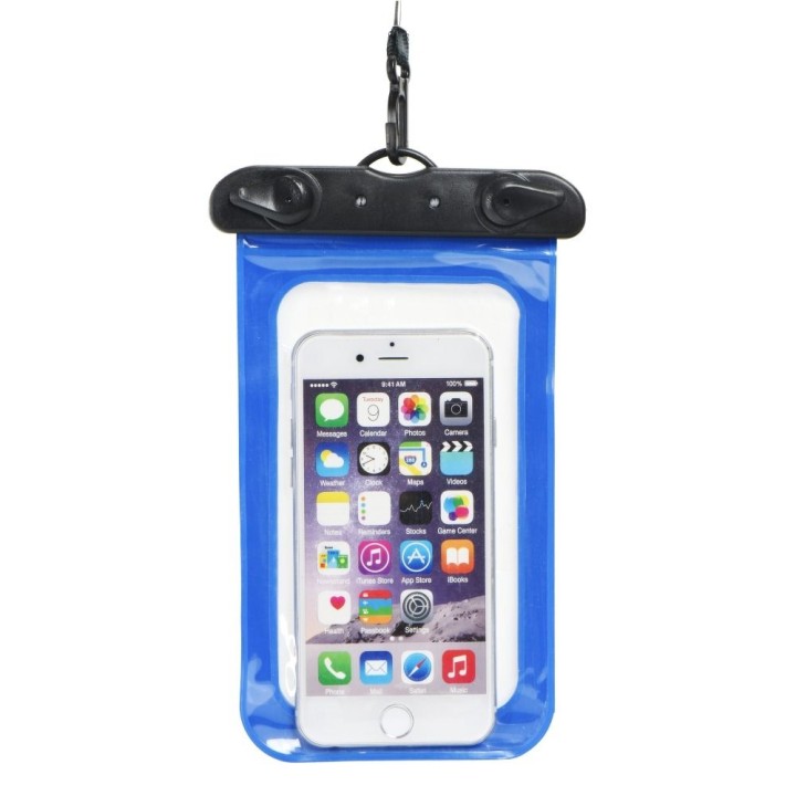 Universal waterproof phone case with a plastic closure blue