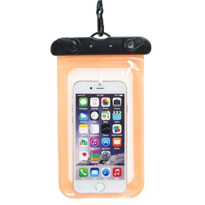 Universal waterproof phone case with a plastic closure orange