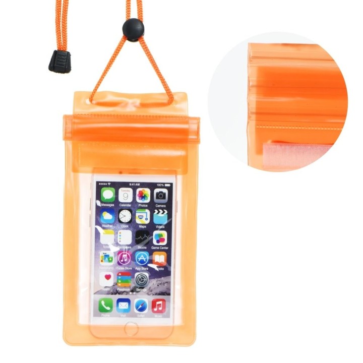 Universal waterproof phone case with a zip-lock closure orange