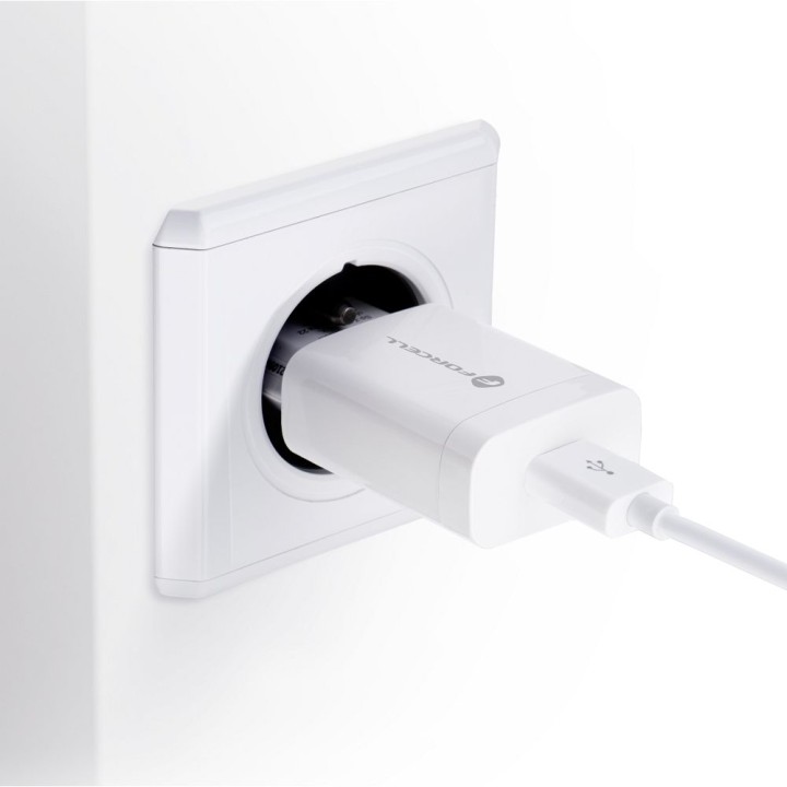 Wall charger for phone Forcell F-Energy USB A QC3.0 2,4A 18W + cable USB A to USB C TFK-TC-1099 white