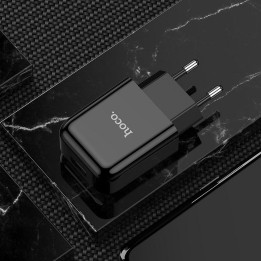 Мережевий зарядний пристрій для телефону Hoco USB A 2A 10W + кабель USB A для Lightning N2 чорний