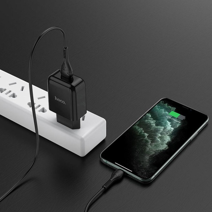 Сетевое зарядное устройство для телефона Hoco USB A 2A 10W + кабель USB A для Lightning N2 черное