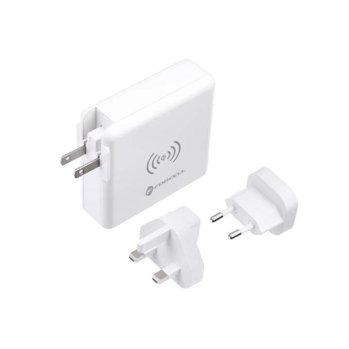 Wielofunkcyjna ładowarka Forcell F-Energy 4w1 2 x USB A + USB C 15W + power bank 8000mAh + ładowanie bezprzewodowe biała