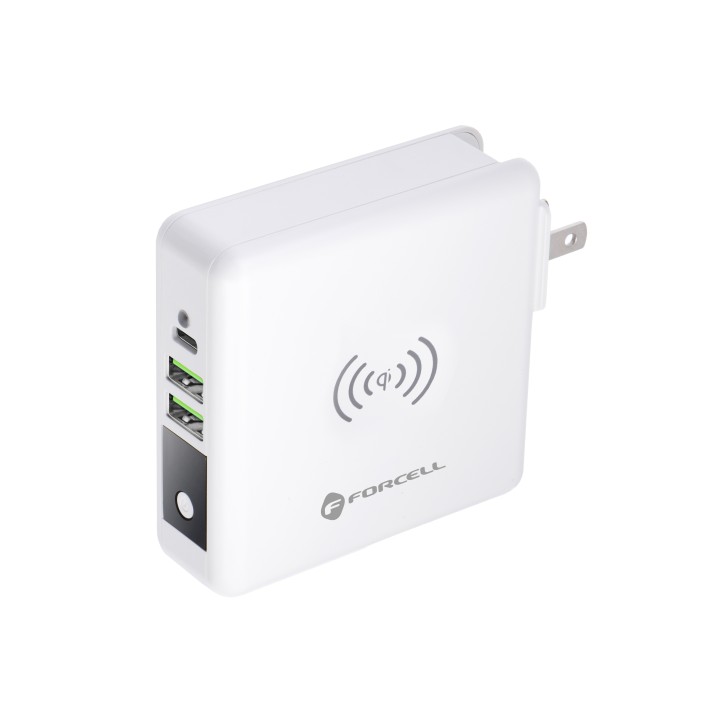 Багатофункціональний зарядний пристрій Forcell F-Energy 4 в 1 2 x USB A + USB C 15W + повербанк 8000mAh + бездротова зарядка, бі