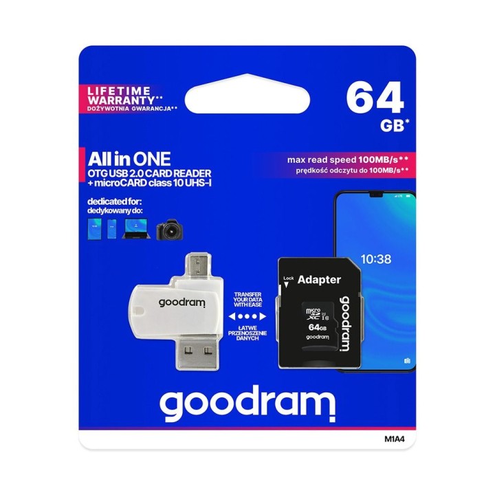 GOODRAM card reader memory USB A + Micro USB ALL IN ONE M1A4 + card microSD 64GB with adapter