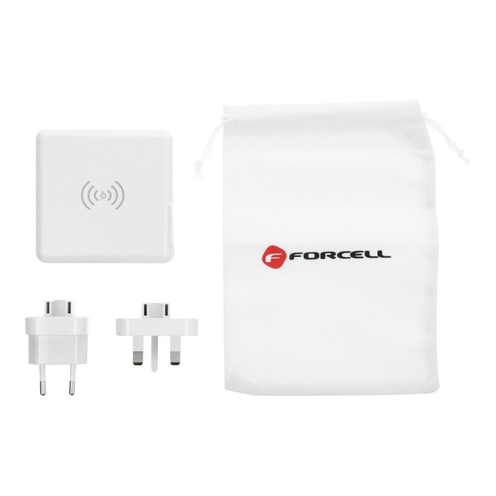 Wielofunkcyjna зарядное устройство Forcell F-Energy 4w1 2 x USB A + USB C 15W + повербанк 8000mAh + беспроводная зарядка белое